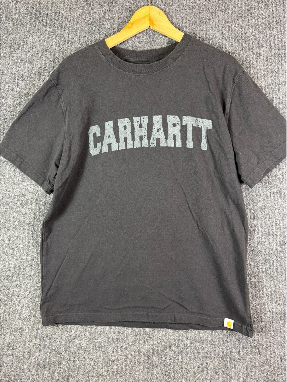 Carhartt Shirt Mens Medium Black Spellout Distressed Graphic Relaxed Fit Short S